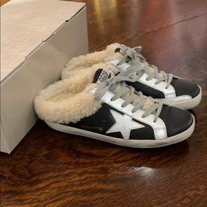 SUPER Star Sabot Black leather/silver Shearling
